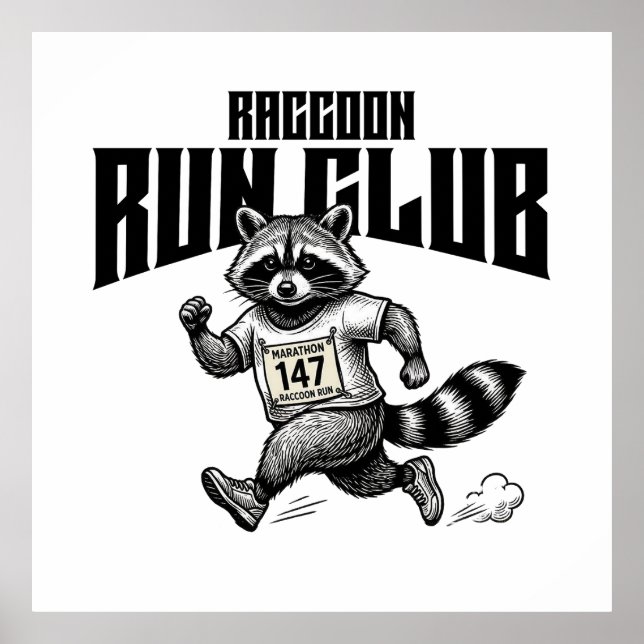 Póster Raccoon Run Club Maratón Retro Trash Panda  (Frente)