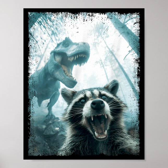 Póster Raccoon Selfie With Tyrannosaurus T Rex Adventure  (Frente)