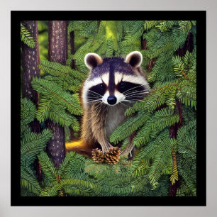 Póster Raccoon silvestre Little Woodland