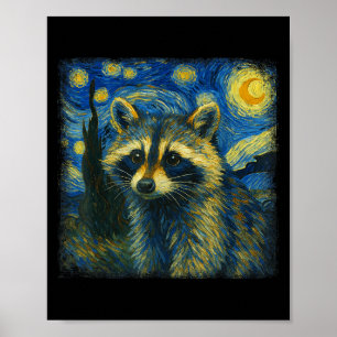 Póster Raccoon Starry Night Van Gogh Post-impresionista N