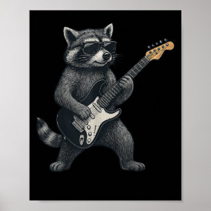 Póster Raccoon Tocando Rock De Guitarra Y Regalo De Rollo