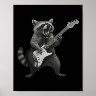 Póster Raccoon Tocando Rock De Guitarra Y Rollo Guitarist