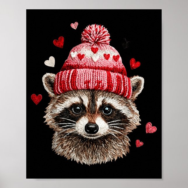 Póster Raccoon Valentines Day Funny Feral Raccoon Love He (Frente)