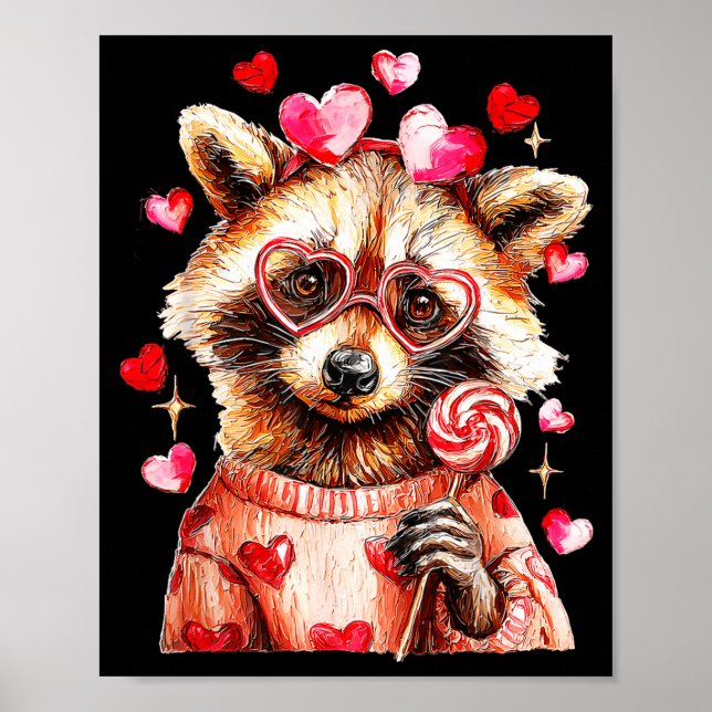 Póster Raccoon Valentines Day Funny Feral Raccoon Love He (Frente)