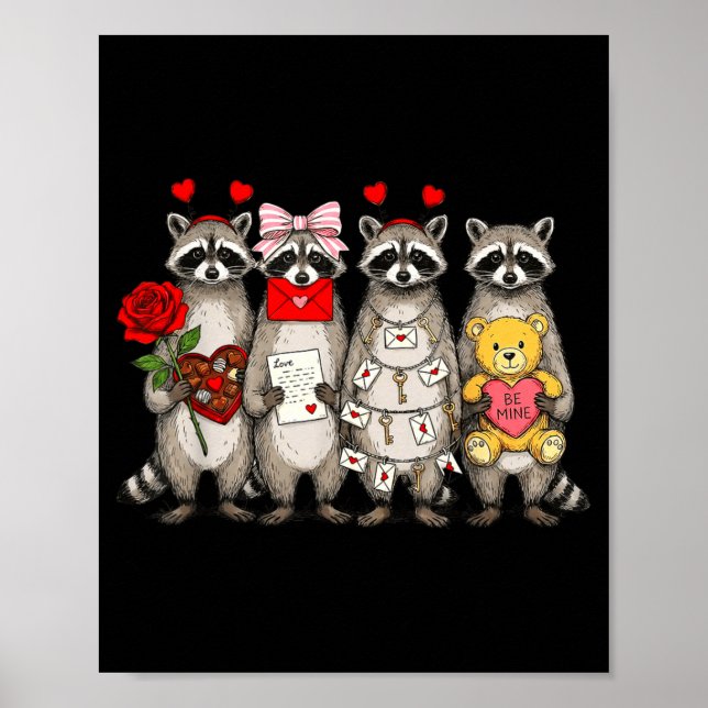 Póster Raccoon Valentines Day Funny Feral Raccoon Love He (Frente)