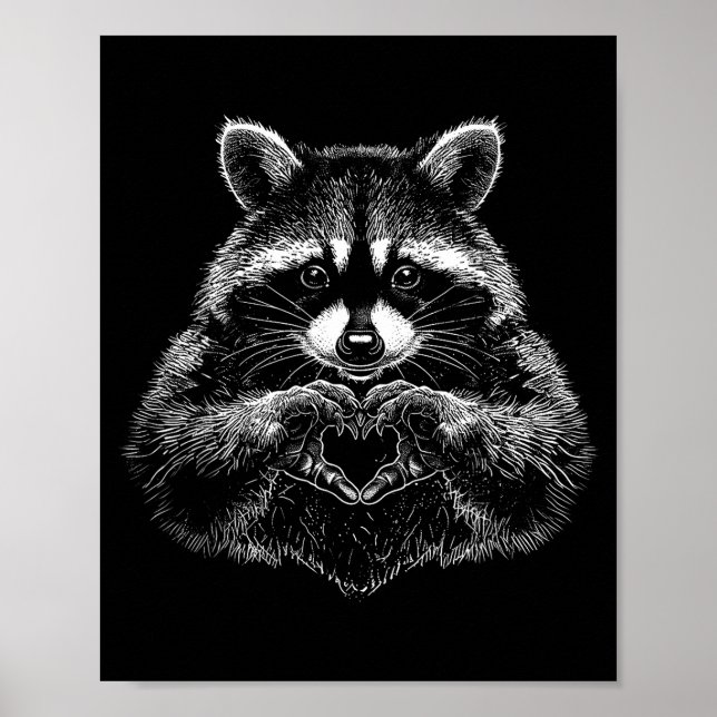 Póster Raccoon Valentines Day Funny Feral Raccoon Love He (Frente)