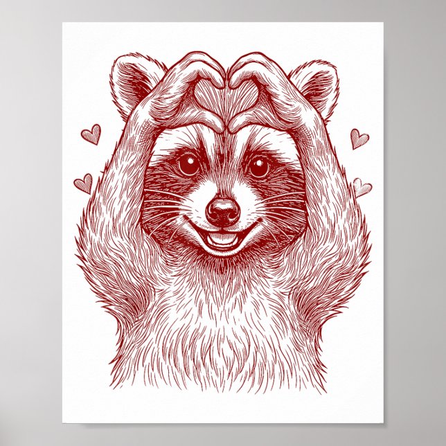 Póster Raccoon Valentines Day Funny Feral Raccoon Love He (Frente)
