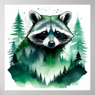 Póster Raccoon Wildlife Animal Nature Environment
