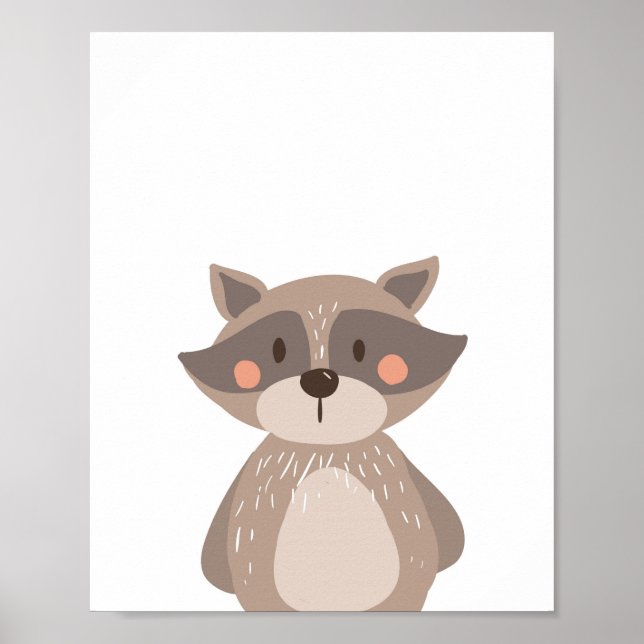 Póster Raccoon Woodland Animal Nursery Wall Art Imprimir (Frente)