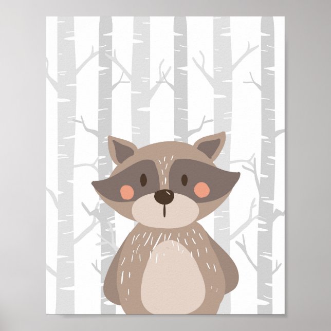 Póster Raccoon Woodland Animal Nursery Wall Art Imprimir (Frente)