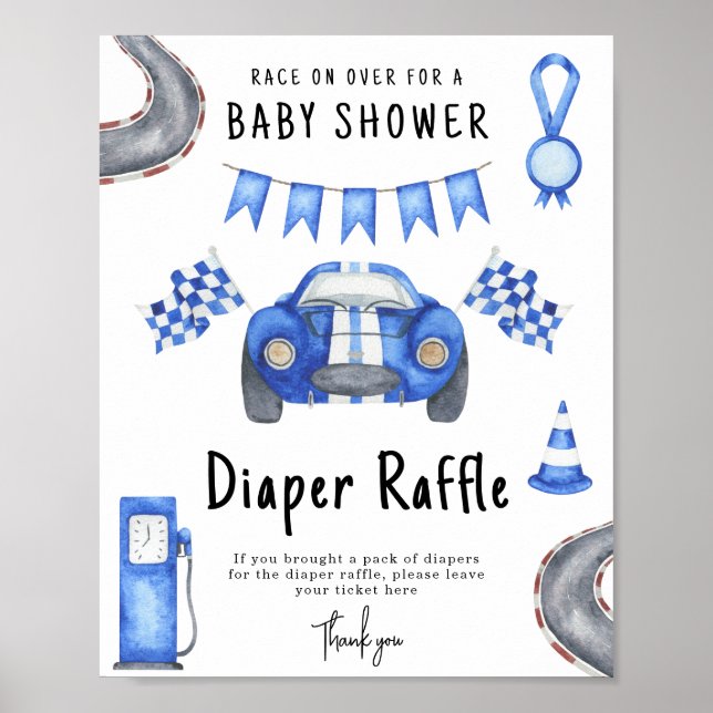 Póster Race car baby shower Diaper Raffle game (Frente)