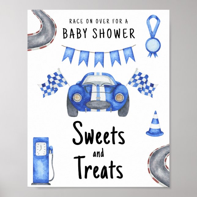 Póster Race car baby shower Sweets and treats (Frente)