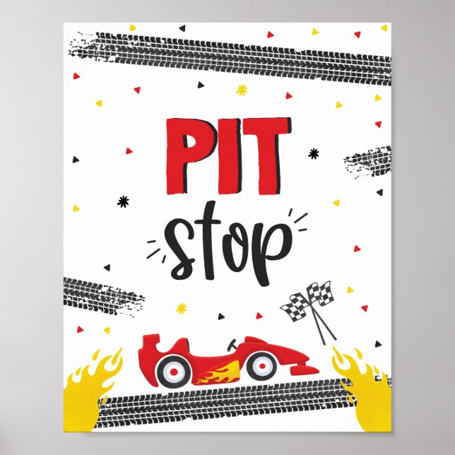 Póster Race Car Birday Party Two Fast Pit Stop (Frente)