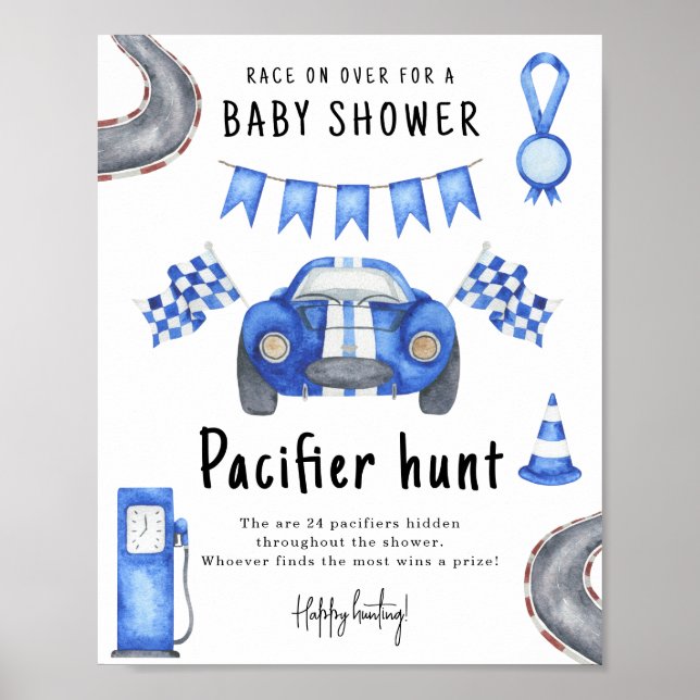 Póster Race car coche baby ducha Pacifier hunde juego (Frente)