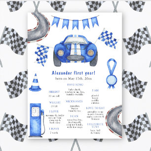 Póster Race Car First Birday Milestone Cumpleaños