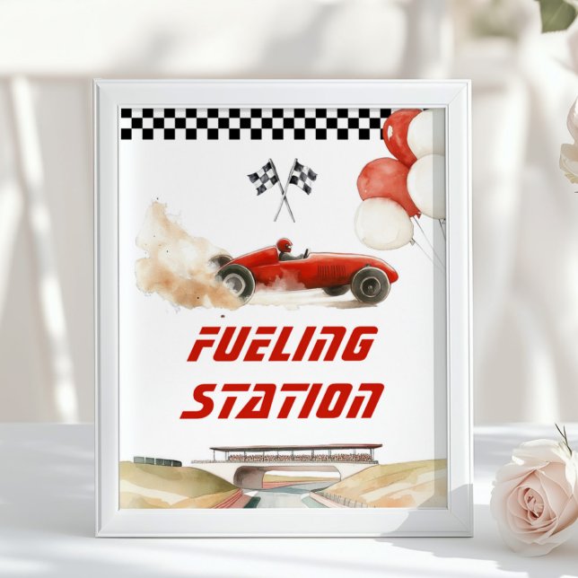 Póster Race Car Red Fueling Station Bebés de cumpleaños (Subido por el creador)