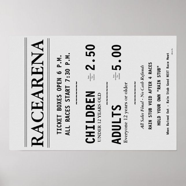PÓSTER RACEARENA TICKET BOX OFFICE BILL DANBURY FAIR 2 (Frente)