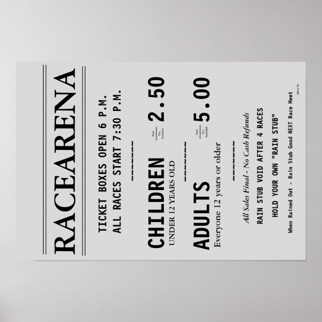 PÓSTER RACEARENA TICKET OFFICE BILL DANBURY FAIR POSTER 2 (Frente)