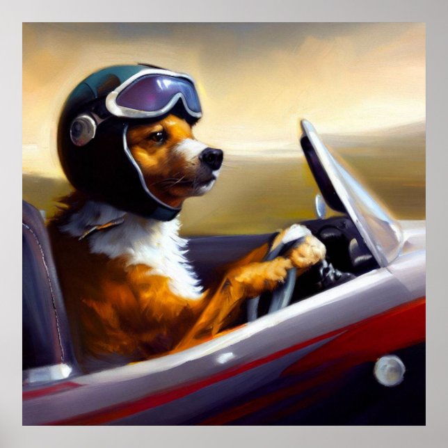 Póster Racecar de conducción de perros (Frente)