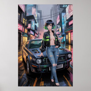 Póster Racer de la calle Cyberpunk - Chica futurista de a