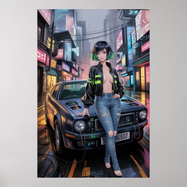 Póster Racer de la calle Cyberpunk - Chica futurista de a (Frente)