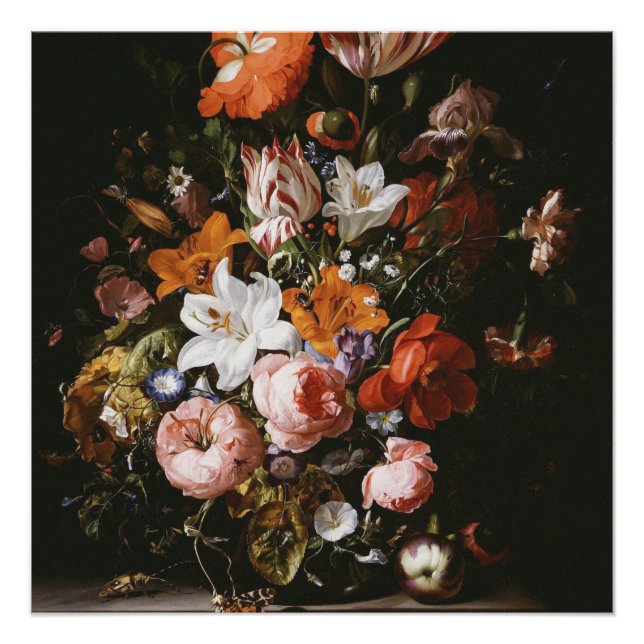 Póster Rachel Ruysch - Flores En Una Vasa De Vidrio (Anverso)