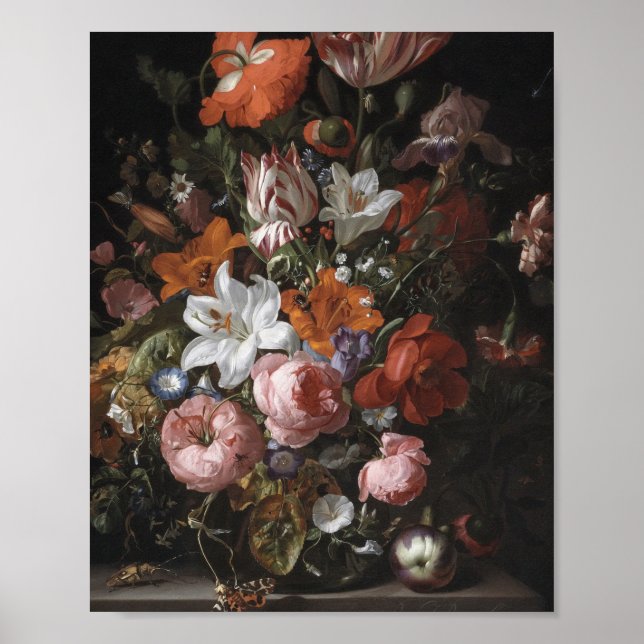 Póster Rachel Ruysch - Flores En Una Vasa De Vidrio (Frente)