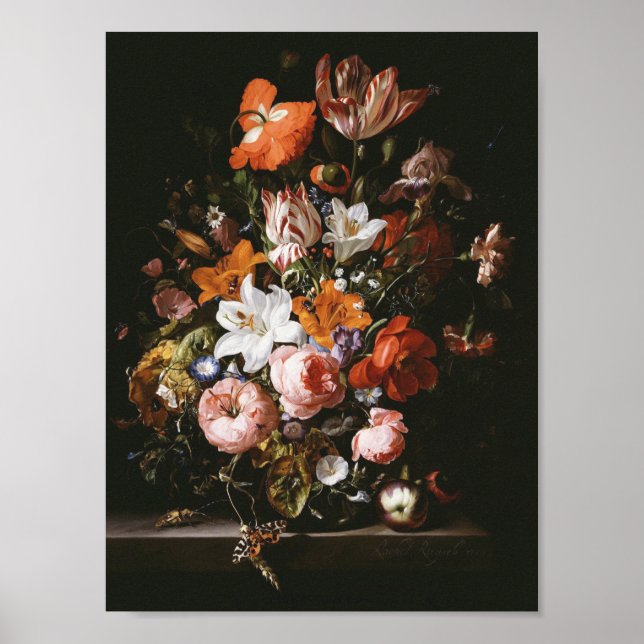 Póster Rachel Ruysch - Flores En Una Vasa De Vidrio (Frente)