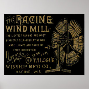 Póster Racine Wind Mill Racine Wisconsin 1889