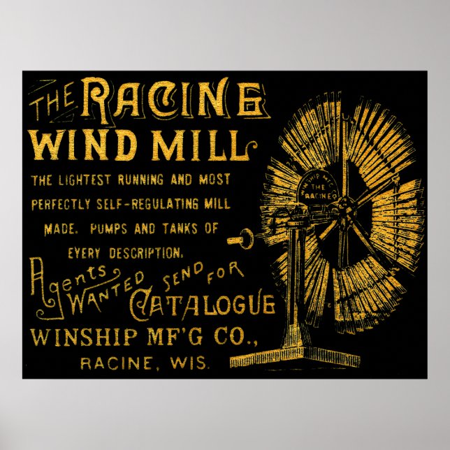 PÓSTER RACINE WISCONSIN WINDMILL WINSHIP MFG CO 1889 (Frente)