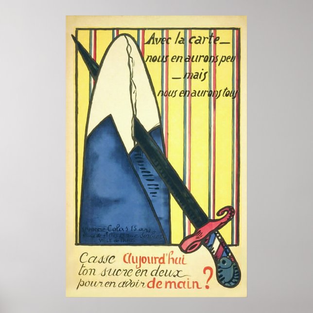 Póster Racionación del azúcar ~ Vieja Primera Guerra Mund (Frente)