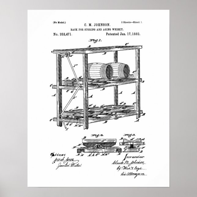 Póster Rack for storing and aging whisky patent (Frente)