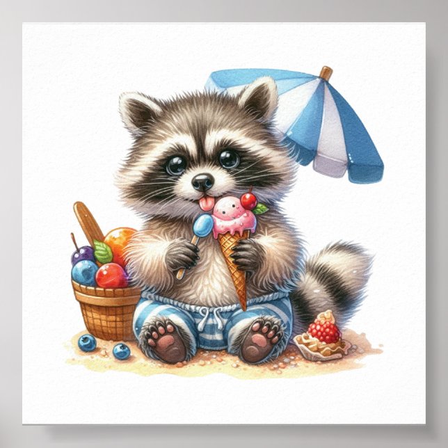 Póster Racoon de tratamientos de verano (Frente)
