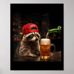Póster Racoon Divertido Patriótico Beber Cerveza 4 De Jul