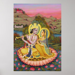 Póster Radha Krishna en Lotus Poster