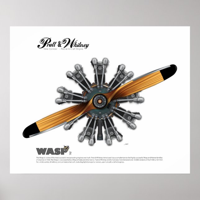 Póster Radial Aircraft Engine with Prop Art Poster (Frente)