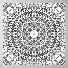 Póster Radial Floral Mandala with Layered Rings Pattern