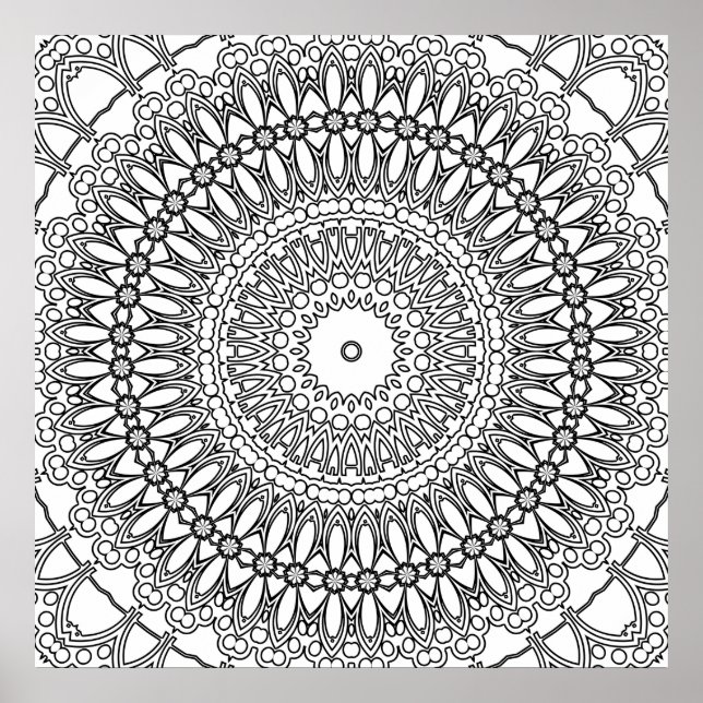Póster Radial Floral Mandala with Layered Rings Pattern (Frente)