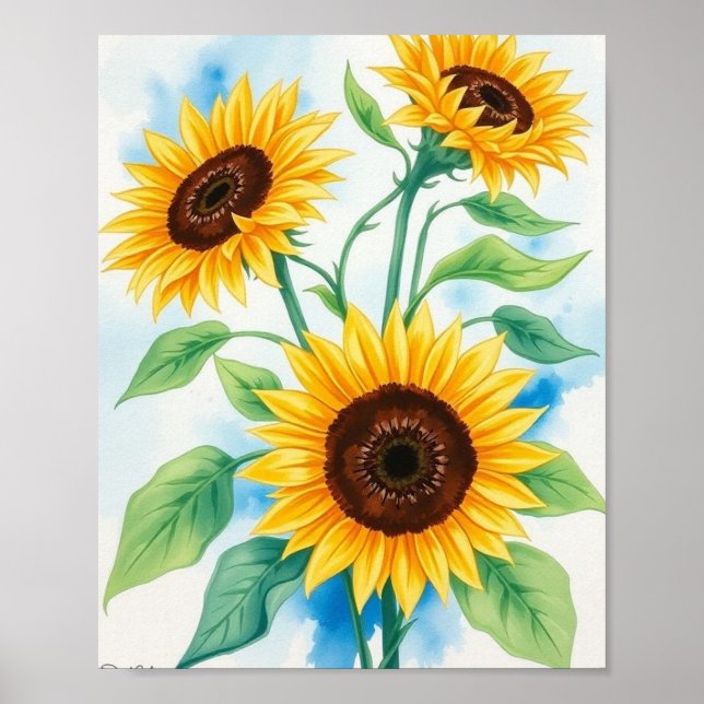 Póster Radiancia dorada: un vibrante tríptico acuarela de (Frente)