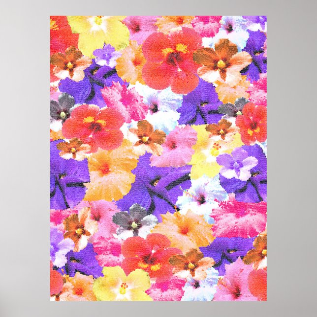 Póster "Radiancia en Bloom: Hibiscus en vidrio manchado (Frente)