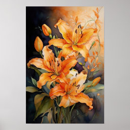 Póster Radiancia floral - Watercolor Lily Flores Art