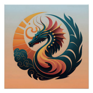 Póster Radiancia mística: Emblema del dragón de sol