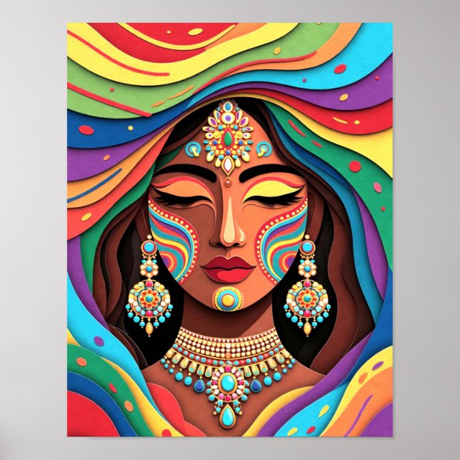 Póster Radiant Harmony, A Colorful Paper-Cut Portrait (Frente)