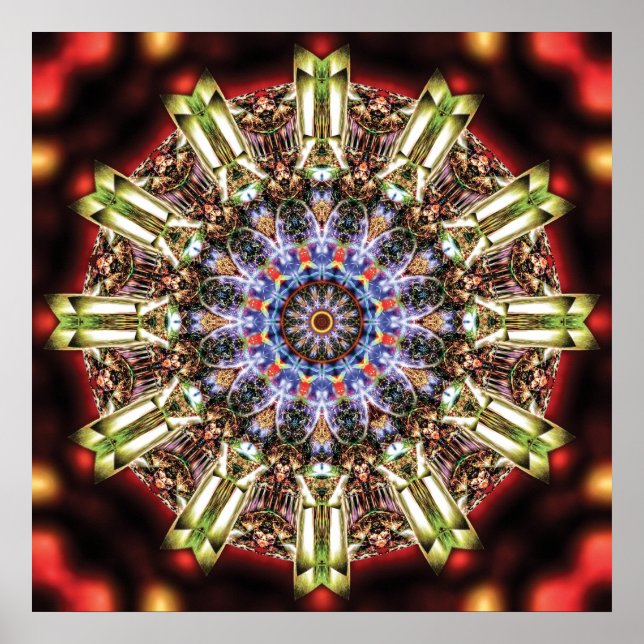 Póster Radiant Kaleidoscopic Mandala in Crimson and Gold (Frente)