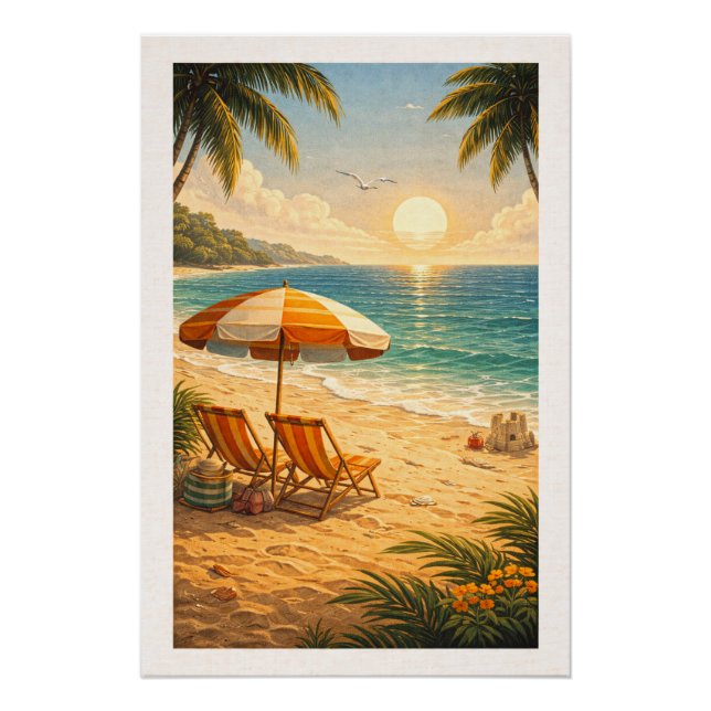 Póster Radiant Tropical Beach Sunset Retro Vacation  (Anverso)
