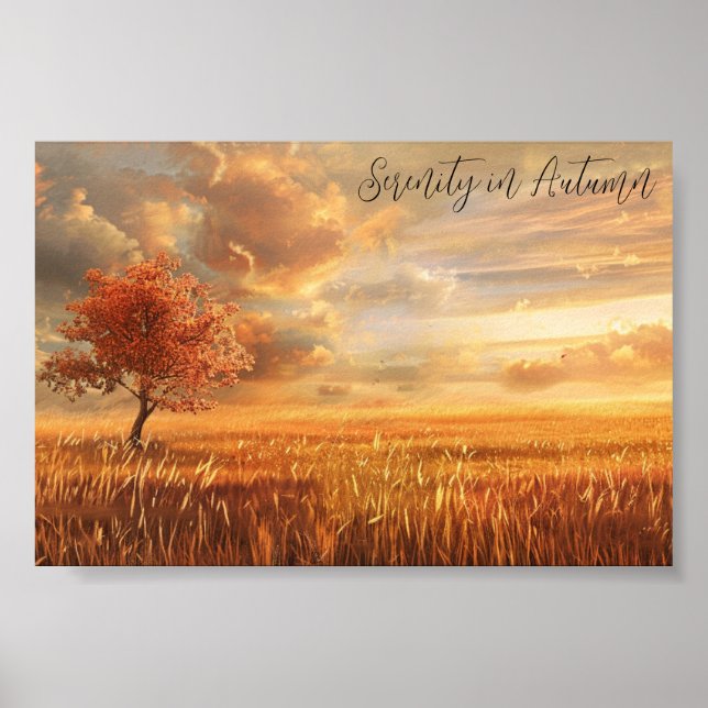 Póster Radiante puesta de sol en la pradera del otoño (Frente)