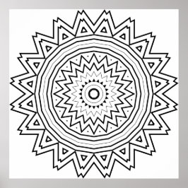 Póster Radiating Starburst Mandala with Tribal Geometry