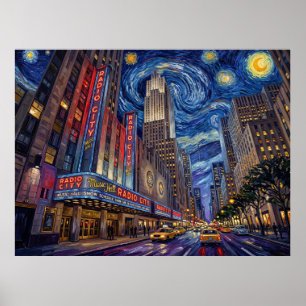 Póster Radio City Music Hall Bajo Noche Estrellada