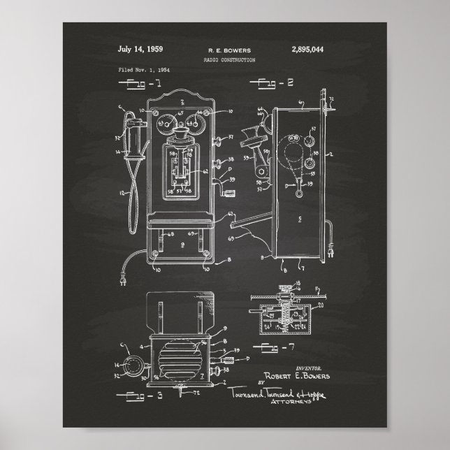 Póster Radio Construcción 1959 Patent Art Chalkboard (Frente)
