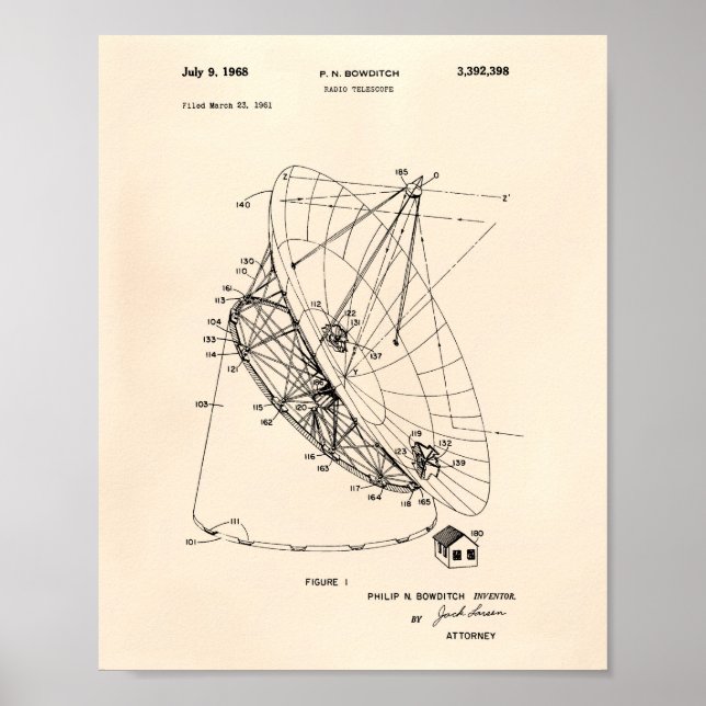 Póster Radio Telescope 1968 Patent Art Old Peper (Frente)